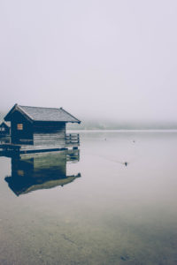 Hut, lake, reflection Hut, lake, reflection